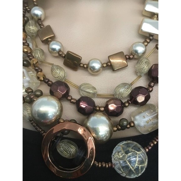 Gold Bead Statement Necklace - Picture 2 of 3